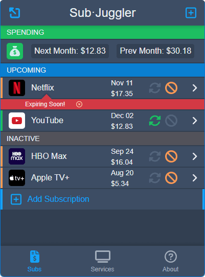 SubJuggler Main Window